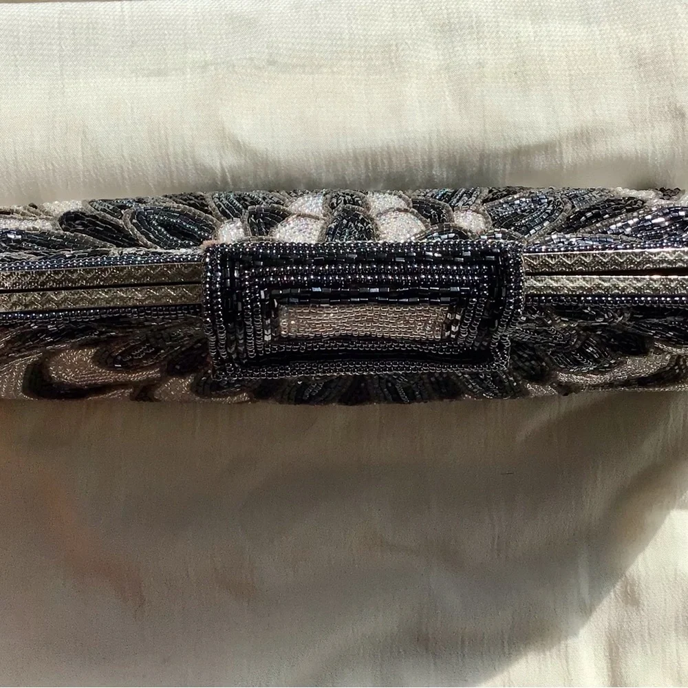 Vintage SharMark Black and Clear Beaded Clutch - Picture 11 of 13